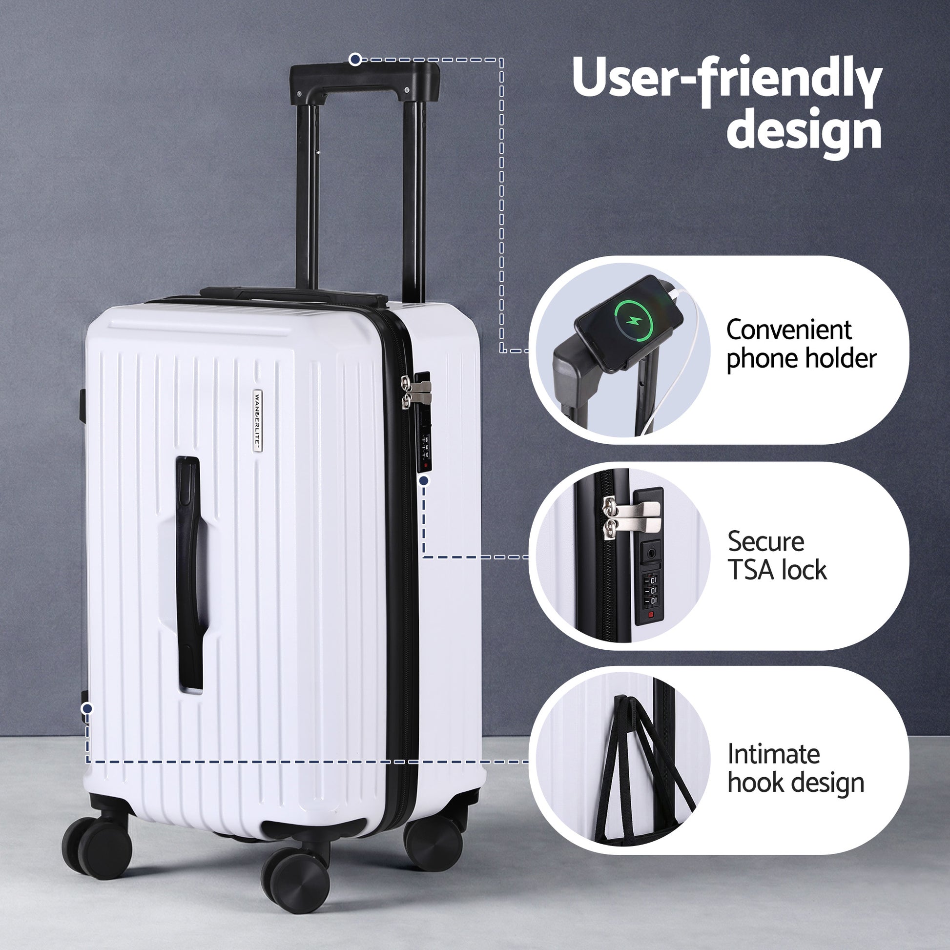 Wanderlite 2pcs Trunk Luggage Suitcase Travel Carry On TSA Lock 12" 20" White - Image 5