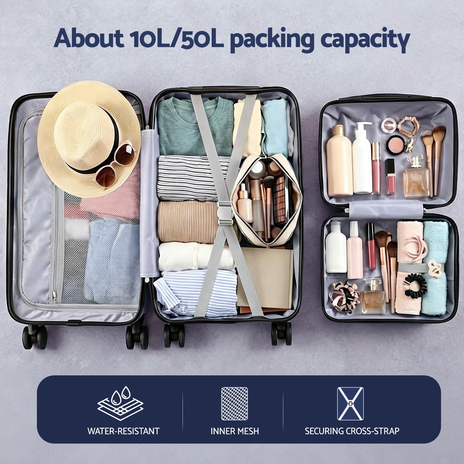 Wanderlite 2pcs Trunk Luggage Suitcase Travel Carry On TSA Lock 12" 20" White - Image 7