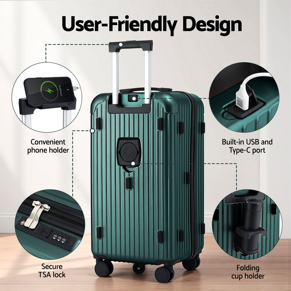 Wanderlite 28" Trunk Luggage Suitcase Travel 5 Wheels Type-C Port TSA Green - Image 5