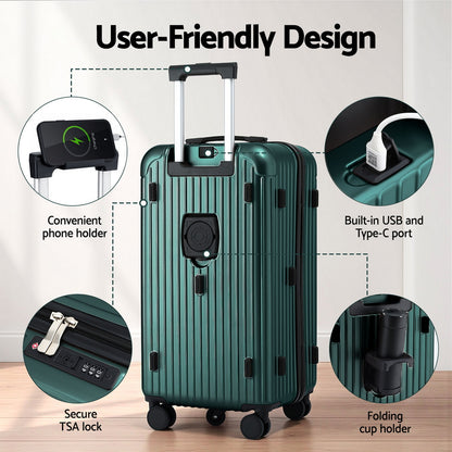 Wanderlite 28" Trunk Luggage Suitcase Travel 5 Wheels Type-C Port TSA Green - Image 5