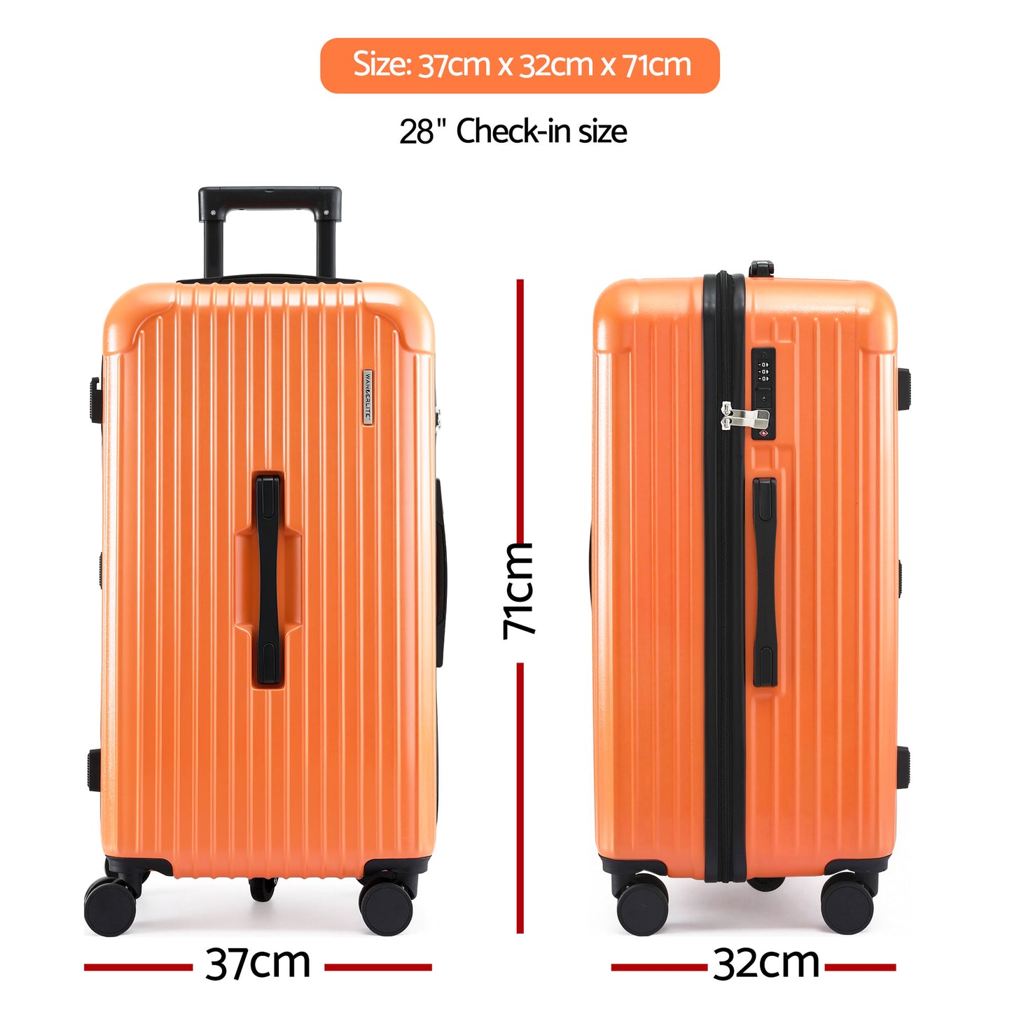 Wanderlite 28" Trunk Luggage Suitcase Travel 5 Wheels Type-C Port TSA Orange - Image 2