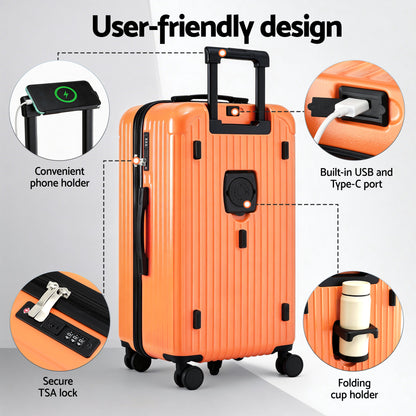 Wanderlite 28" Trunk Luggage Suitcase Travel 5 Wheels Type-C Port TSA Orange - Image 5