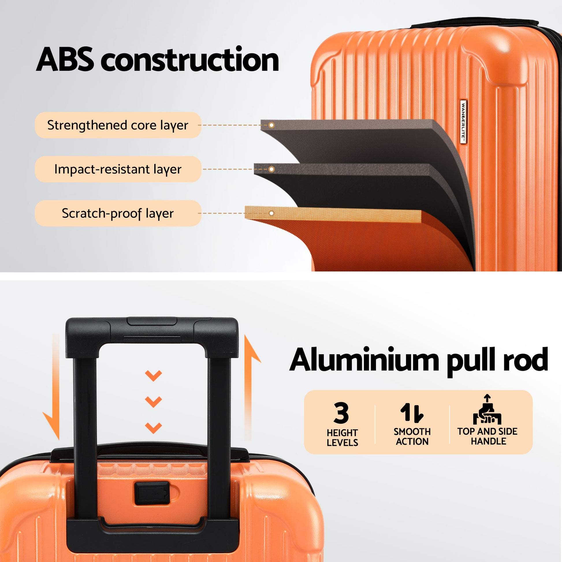 Wanderlite 28" Trunk Luggage Suitcase Travel 5 Wheels Type-C Port TSA Orange - Image 8