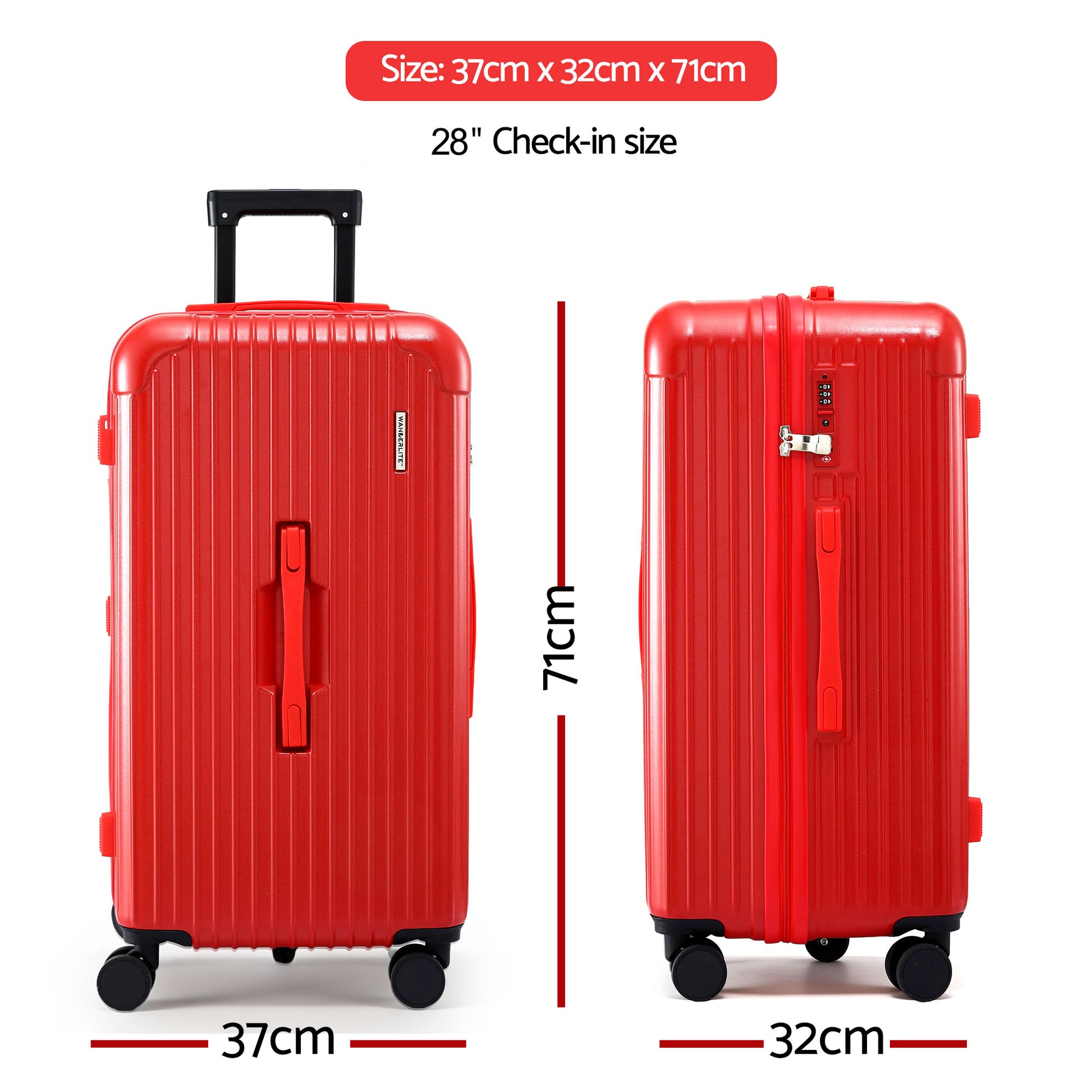 Wanderlite 28" Trunk Luggage Suitcase Travel 5 Wheels Type-C Port TSA Red - Image 2