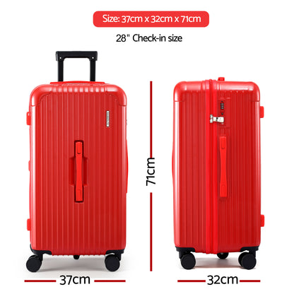 Wanderlite 28" Trunk Luggage Suitcase Travel 5 Wheels Type-C Port TSA Red - Image 2