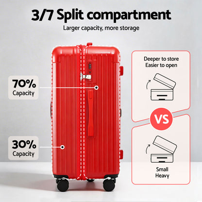 Wanderlite 28" Trunk Luggage Suitcase Travel 5 Wheels Type-C Port TSA Red - Image 4