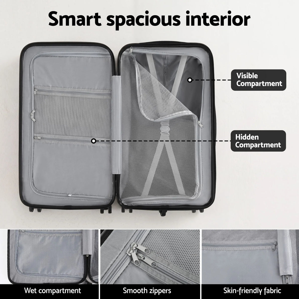 Wanderlite 28" Trunk Luggage Suitcase Travel 5 Wheels Type-C Port TSA Smoky White - Image 7