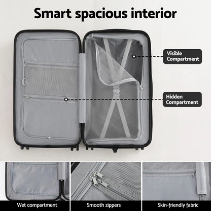 Wanderlite 28" Trunk Luggage Suitcase Travel 5 Wheels Type-C Port TSA Smoky White - Image 7