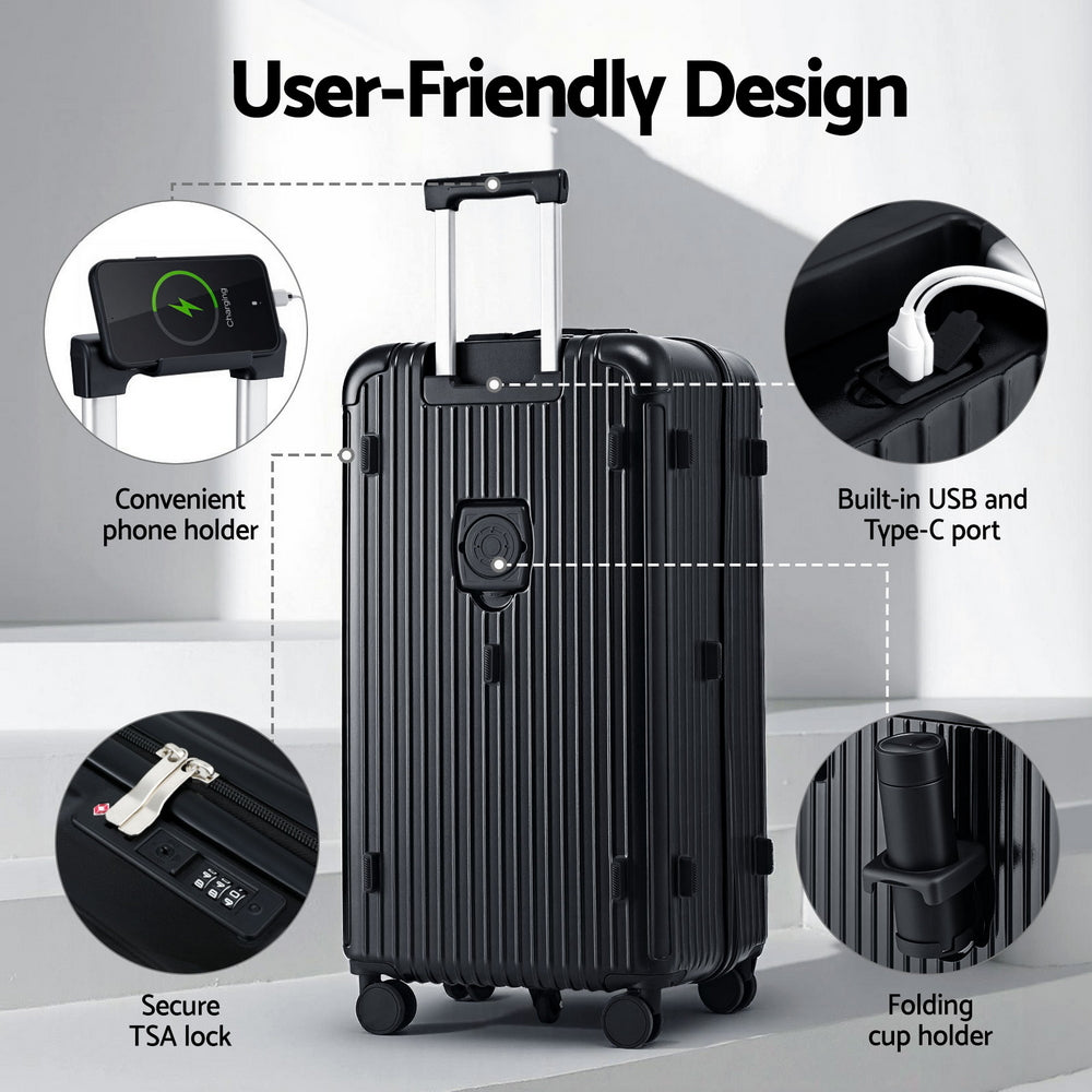 Wanderlite 32" Trunk Luggage Suitcase Travel 5 Wheels Type-C Port TSA Black - Image 5