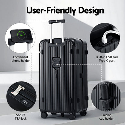 Wanderlite 32" Trunk Luggage Suitcase Travel 5 Wheels Type-C Port TSA Black - Image 5