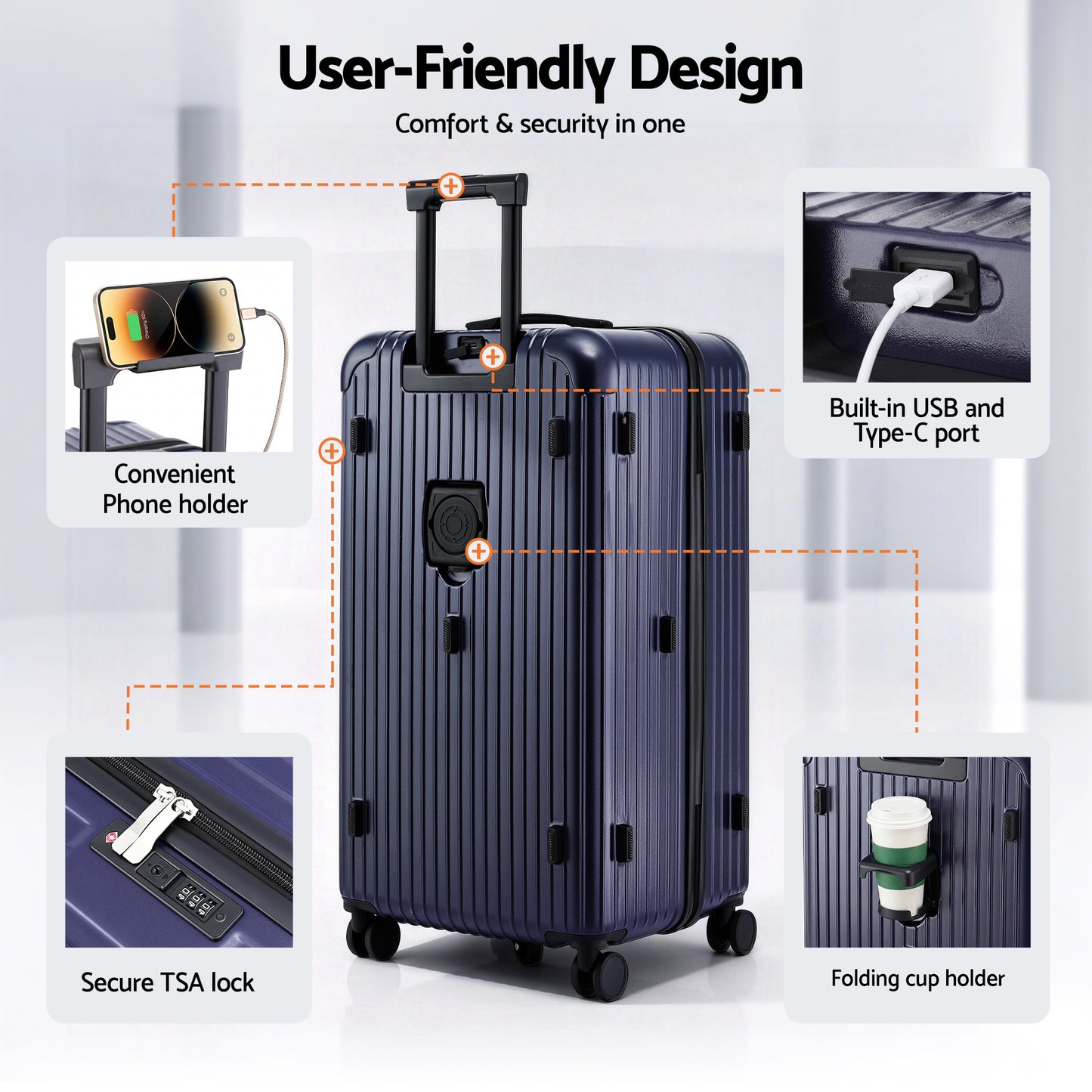 Wanderlite 32" Trunk Luggage Suitcase Travel TSA Type-C 5 Wheels Deep Indigo - Image 5