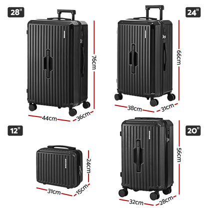 Wanderlite 4pcs Trunk Luggage Suitcase Set Travel Carry On TSA Lock Black - Image 2