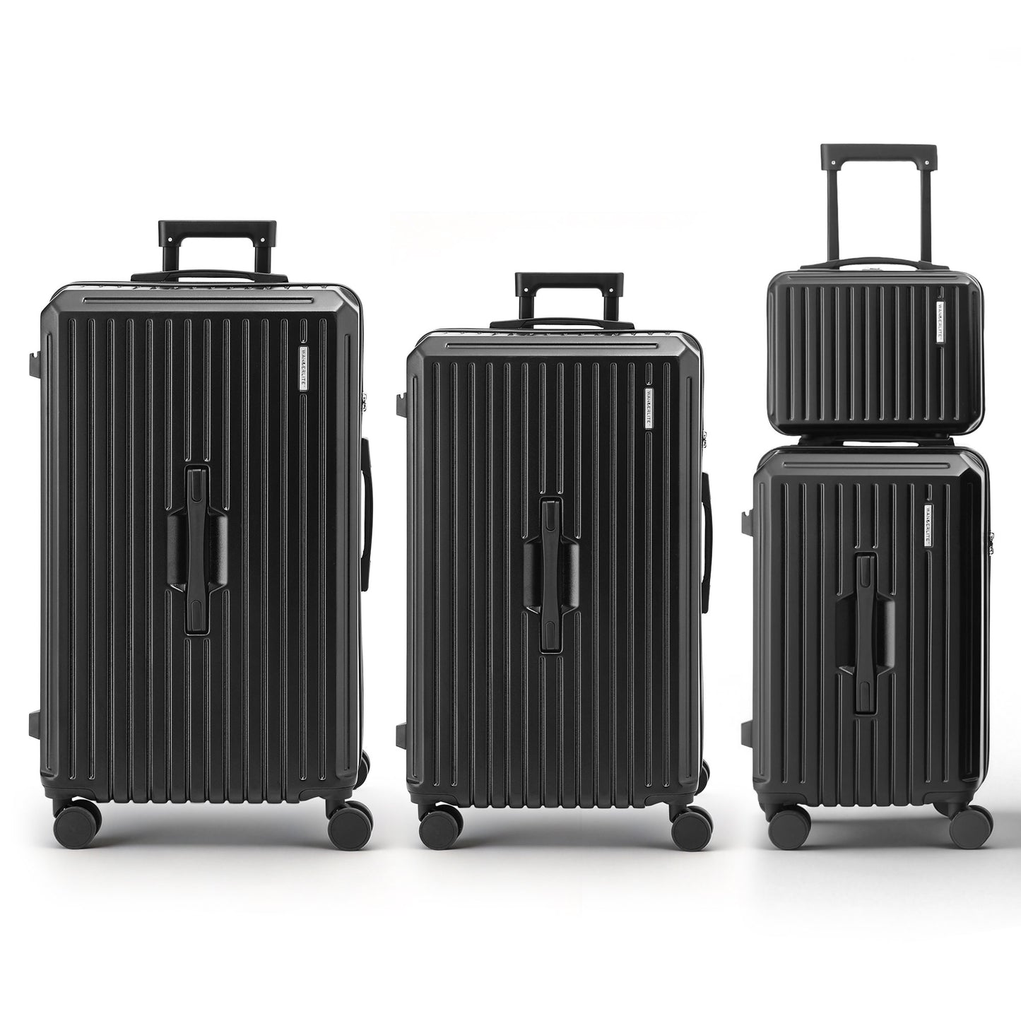 Wanderlite 4pcs Trunk Luggage Suitcase Set Travel Carry On TSA Lock Black - Image 3