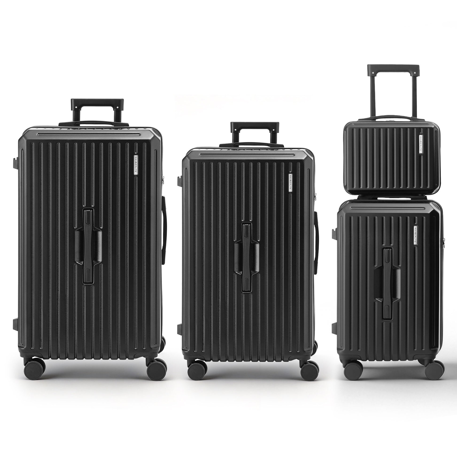Wanderlite 4pcs Trunk Luggage Suitcase Set Travel Carry On TSA Lock Black - Image 3