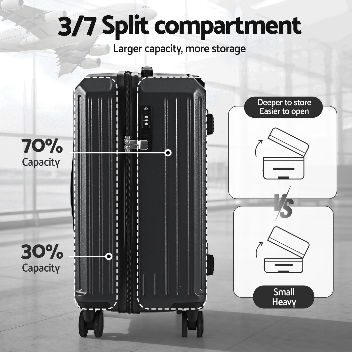 Wanderlite 4pcs Trunk Luggage Suitcase Set Travel Carry On TSA Lock Black - Image 4