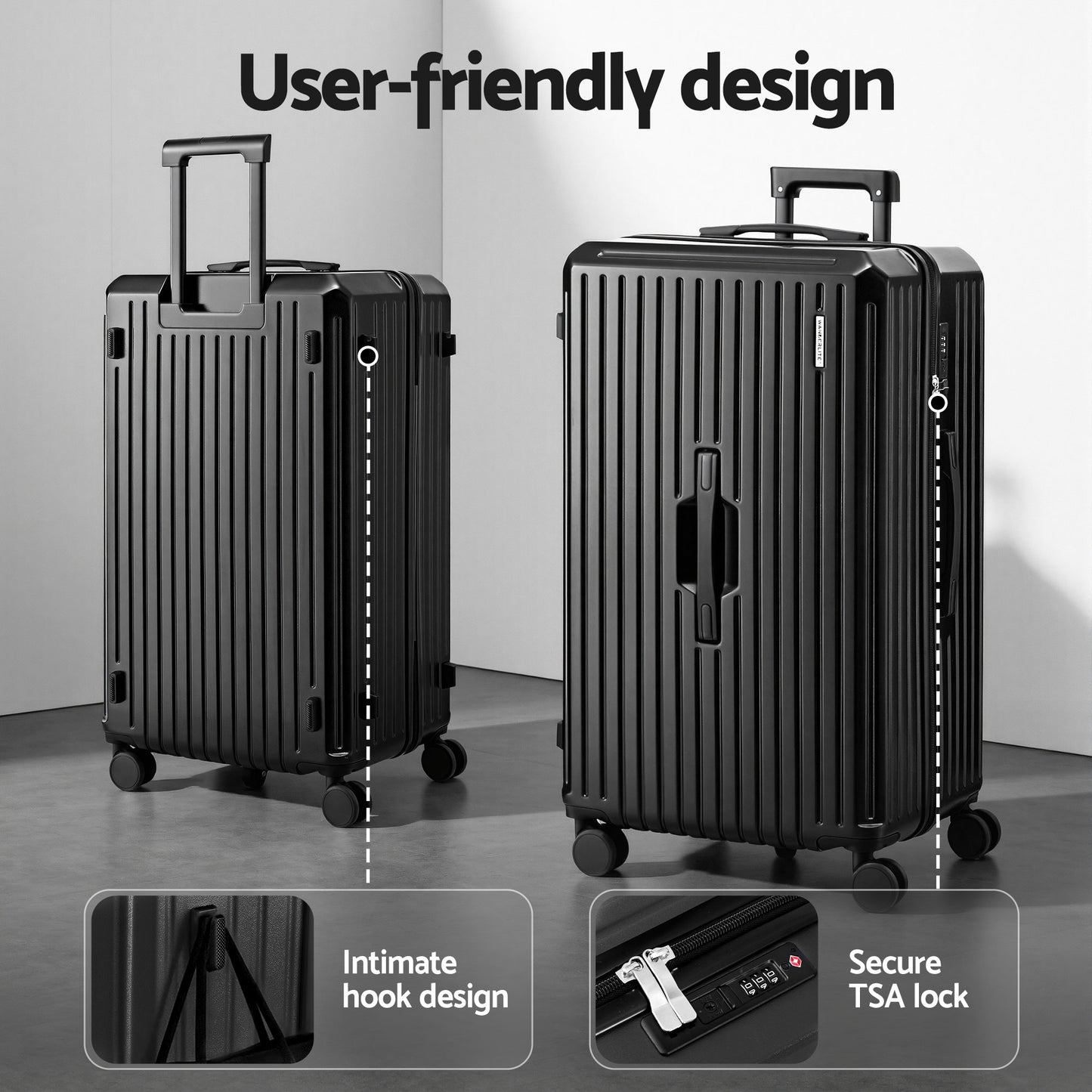 Wanderlite 4pcs Trunk Luggage Suitcase Set Travel Carry On TSA Lock Black - Image 5