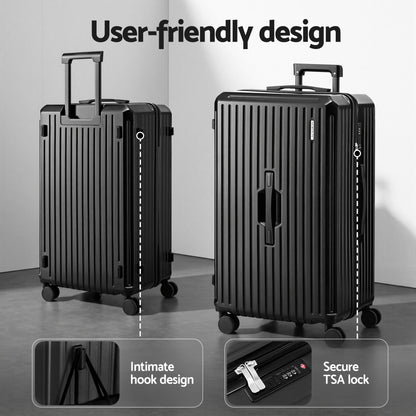Wanderlite 4pcs Trunk Luggage Suitcase Set Travel Carry On TSA Lock Black - Image 5