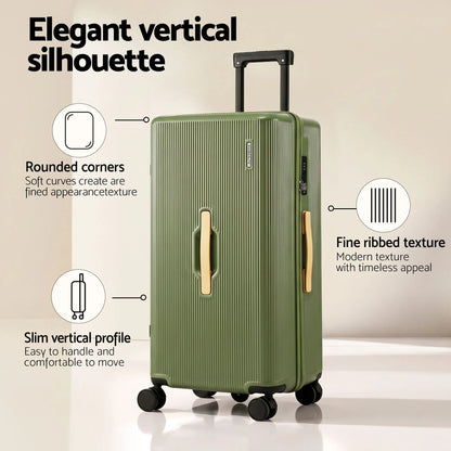 Wanderlite 28" Modern Vertical Trunk Luggage Suitcase Travel 5 Wheels Type-C TSA Olive Green - Image 4