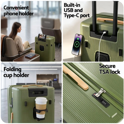 Wanderlite 28" Modern Vertical Trunk Luggage Suitcase Travel 5 Wheels Type-C TSA Olive Green - Image 6