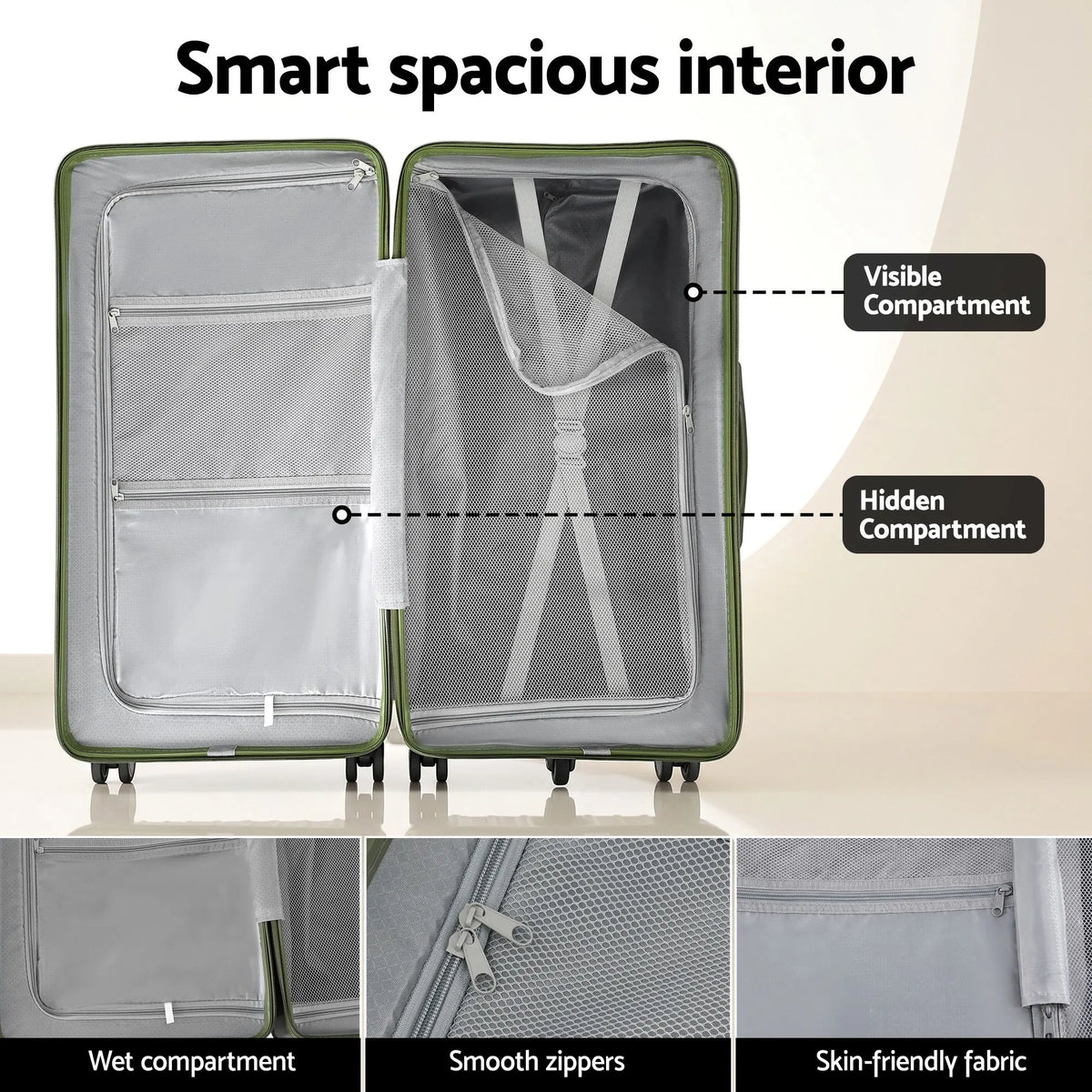 Wanderlite 28" Modern Vertical Trunk Luggage Suitcase Travel 5 Wheels Type-C TSA Olive Green - Image 8