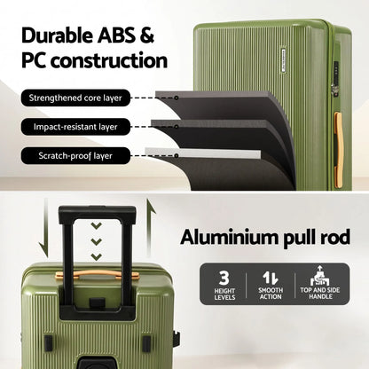 Wanderlite 28" Modern Vertical Trunk Luggage Suitcase Travel 5 Wheels Type-C TSA Olive Green - Image 9
