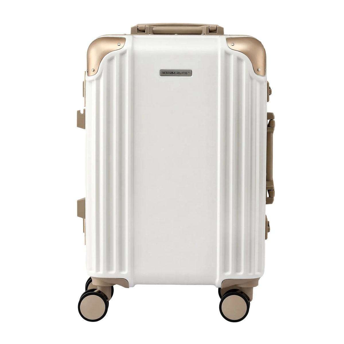 Wanderlite 20" Aluminium Frame Carry On Luggage Suitcase TSA Lock Spinner Wheels White Gold - Image 3