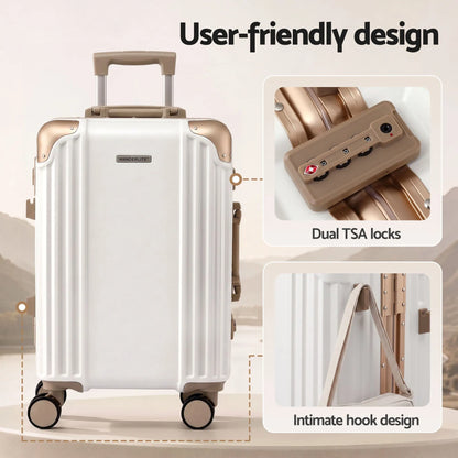Wanderlite 20" Aluminium Frame Carry On Luggage Suitcase TSA Lock Spinner Wheels White Gold - Image 5