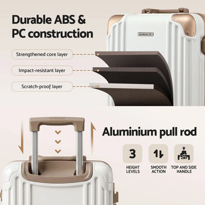 Wanderlite 20" Aluminium Frame Carry On Luggage Suitcase TSA Lock Spinner Wheels White Gold - Image 6