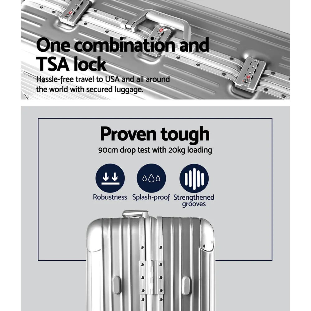 Wanderlite 28 Inch Luggage with TSA Lock Stainless�Steel�Wrapped�Corners Hard Shell Travel Suitcase Luggage Case Silver - Image 5