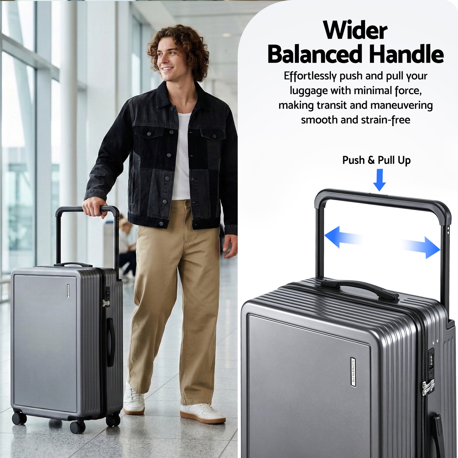 Wanderlite 28" Wide Handle Luggage Suitcase Travel TSA Lock Anthracite Grey - Image 4