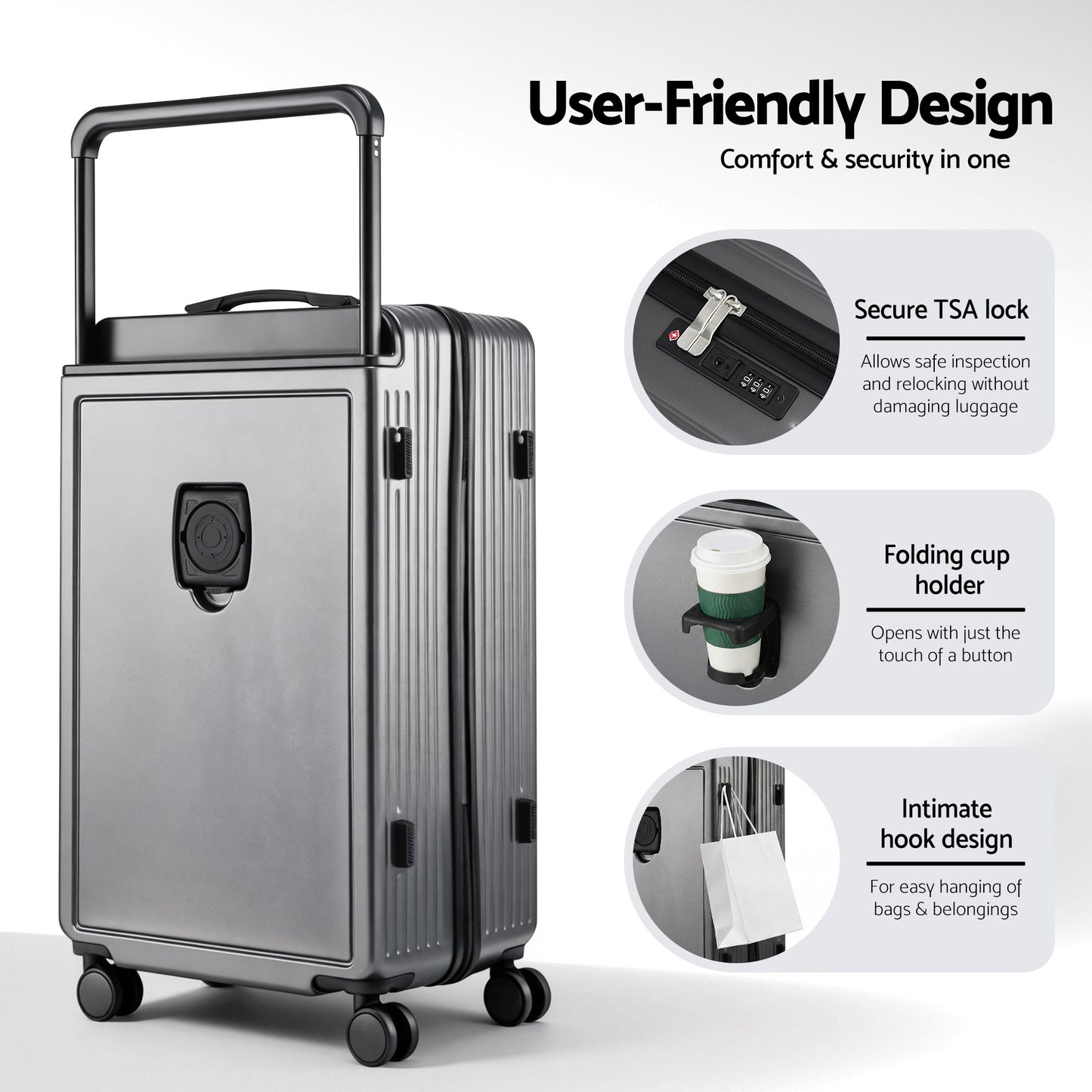 Wanderlite 28" Wide Handle Luggage Suitcase Travel TSA Lock Anthracite Grey - Image 6