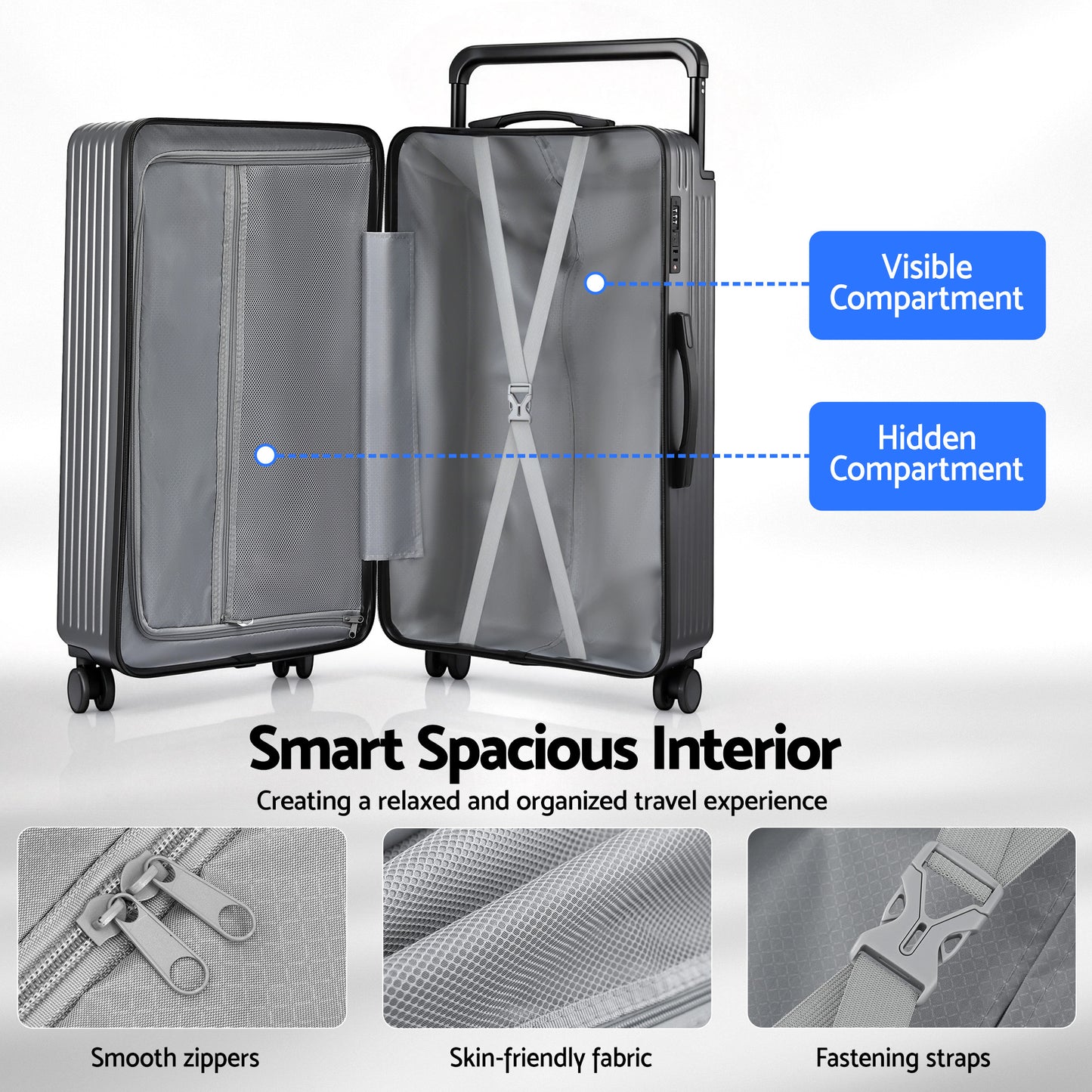 Wanderlite 28" Wide Handle Luggage Suitcase Travel TSA Lock Anthracite Grey - Image 8