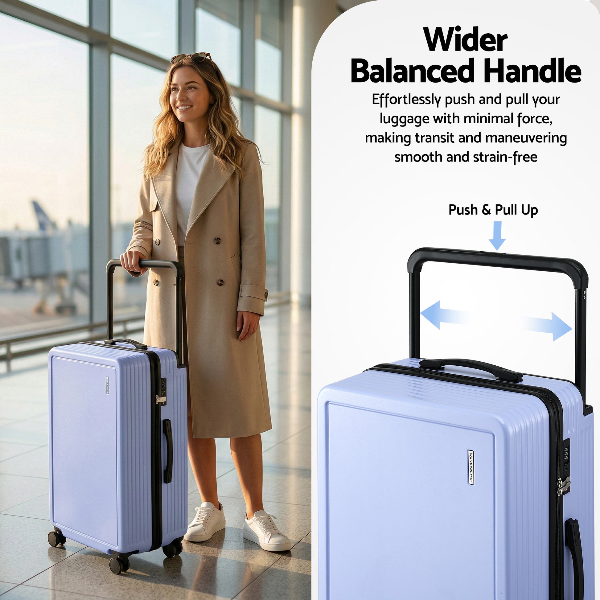 Wanderlite 28" Wide Handle Luggage Suitcase Travel TSA Lock Light Blue - Image 4