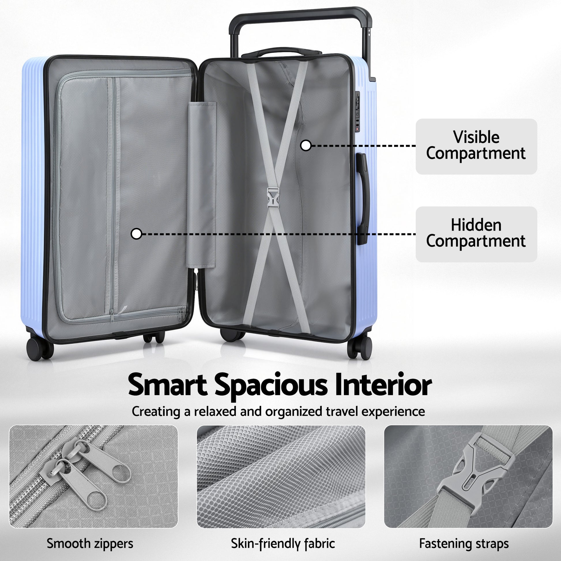 Wanderlite 28" Wide Handle Luggage Suitcase Travel TSA Lock Light Blue - Image 8