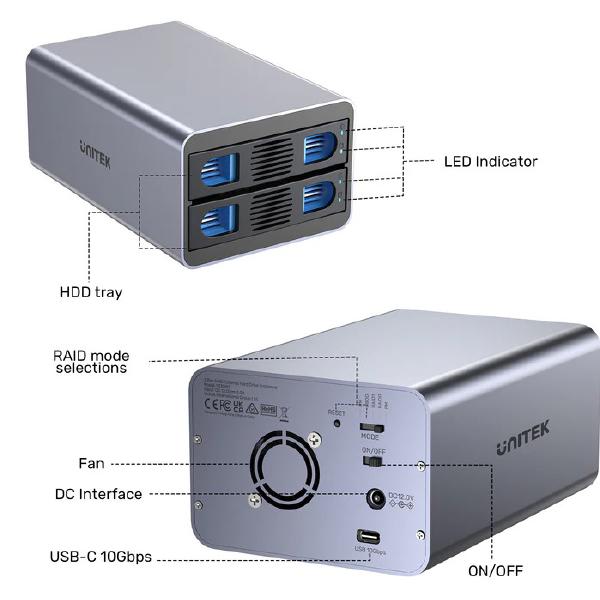 Unitek USB3.2 Type-C 10GB/SATA 2 BAY SATA HDD RAID ENCLOSURE - Hard Drive Enclosures - Image 6