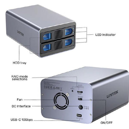 Unitek USB3.2 Type-C 10GB/SATA 2 BAY SATA HDD RAID ENCLOSURE - Hard Drive Enclosures - Image 6