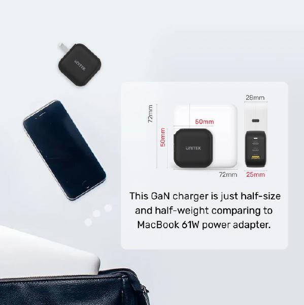 KIT- BUY 10 x Unitek PD66W GaN 3-Port Travel Chargers (Black) + 10 x FREE Unitek 1.2m 3-in-1 USB... - Image 3