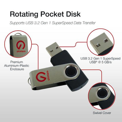 Shintaro 256GB USB 3.2 Rotating Pocket Disk - High-Speed, Portable Data Storage - USB Pocket Drive - Image 2