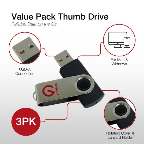 Shintaro 8GB USB2.0 Rotating Pocket Disk - 3 Pack, Lightweight & Compact, Plug & Play - USB Pocke... - Image 3