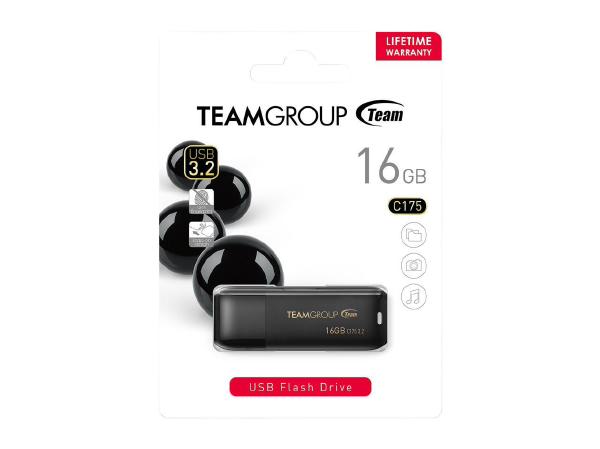 Team Group C175 USB 3.2 G1 Flash Drive 16GB, Read (Max) 75MB/s Black - USB Pocket Drive