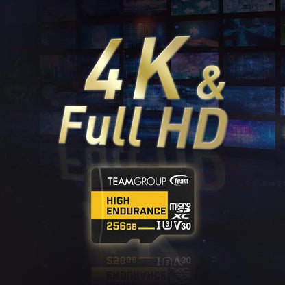 Team Group HIGH ENDURANCE 256GB Micro SDXC UHS-I U3 V30 4K 100MB/s(Designed for Monitoring) Stable Durable Long Lasting Flash Memory Card for Security