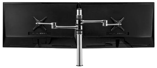 Atdec Dual Monitor Mount Independant Swing Arms on Post. Up to 32", Max load: 8kg (flat), 5.5kg (curved), Bolt-Through and F-Clamp. Silver