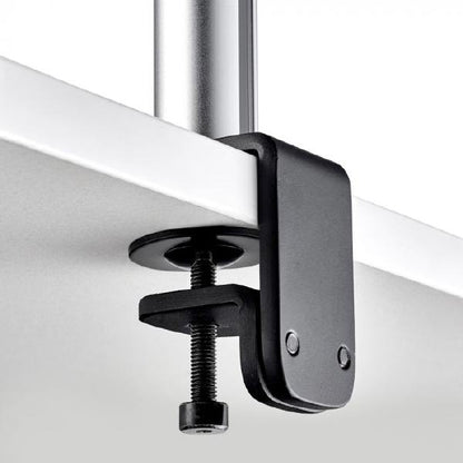 Atdec Dual Monitor Mount Independant Swing Arms on Post. Up to 32", Max load: 8kg (flat), 5.5kg (curved), Bolt-Through and F-Clamp. Silver