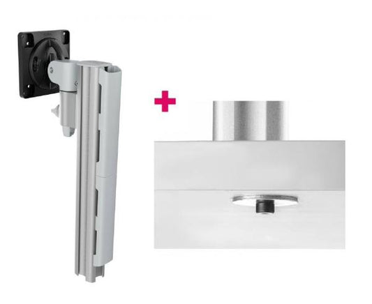 Atdec AWMS-1340 130mm Arm on 400mm Post. 12kg  Flat Screens, 10kg Curved Screens, Bolt-Through Desk Fixing, Silver