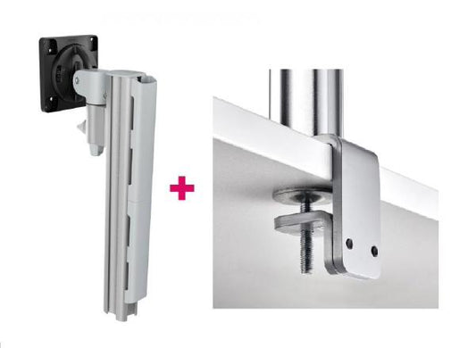 Atdec AWMS-1340 130mm Arm on 400mm Post. 12kg  Flat Screens, 10kg Curved Screens, F Clamp Desk Fixing, Silver