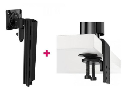 Atdec AWMS-1340 130mm Arm on 400mm Post. 12kg  Flat Screens, 10kg Curved Screens, Heavy-Duty F Clamp Desk Fixing, Black