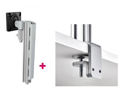 Atdec AWMS-1340 130mm Arm on 400mm Post. 12kg  Flat Screens, 10kg Curved Screens, Heavy-Duty F Clamp Desk Fixing, Silver