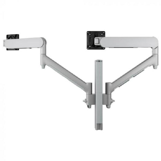 Atdec AWMS-2-D40 Dual Dynamic Monitor Arms on 400mm Post. Max Load: 8kg, F-Clamp Desk Fixing, VESA up to 100x100. Silver.