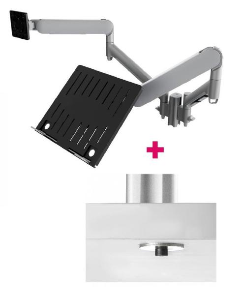Atdec AWMS-2-ND13 Laptop-Monitor Combo Mount on 135mm Post. Max Load: 8kg, Bolt-Through Desk Fixing, VESA up to 100x100. Silver