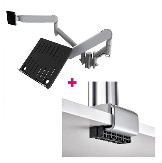 Atdec AWMS-2-ND13 Laptop-Monitor Combo Mount on 135mm Post. Max Load: 8kg, C-Clamp Desk Fixing, VESA up to 100x100. Silver
